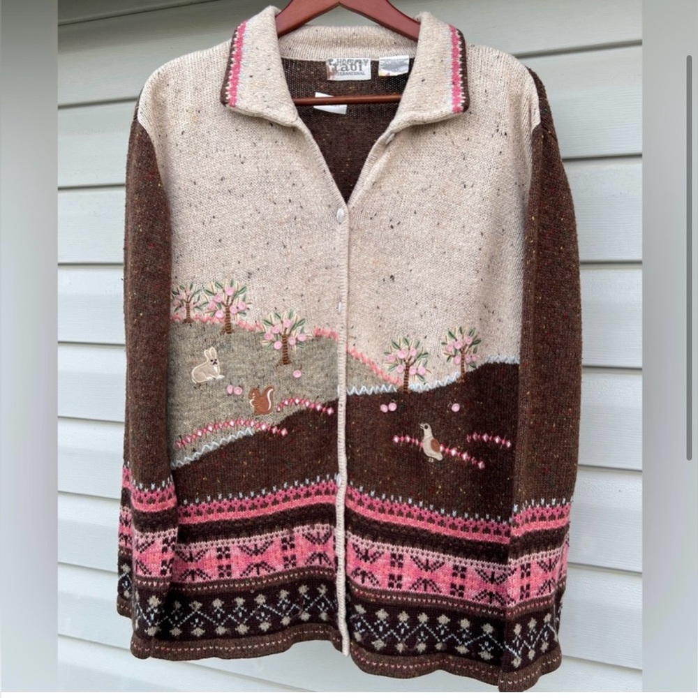 VTG Cottage-core Embroidered Appliquéd Cardigan Sweater-Adorable! Sz L EUC🌺 - Picture 14 of 16
